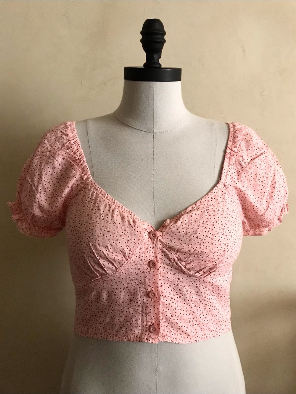 Princess Polly Pink Ditsy Floral Puff-Sleeve Crop Top